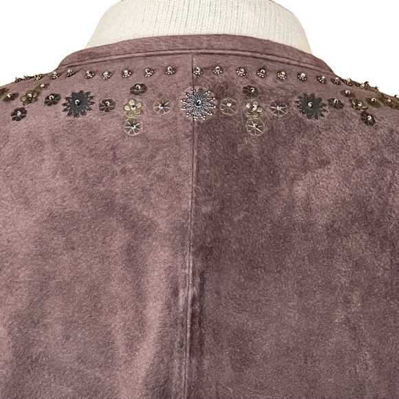 Pamela McCoy Collections Brown Suede Coat With Bronze Beading Trim Large - Picture 7 of 16